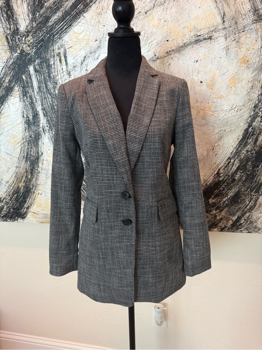 Vince Camuto Women's Black and White Plaid Blazer Jacket - Classic Tailored Coat